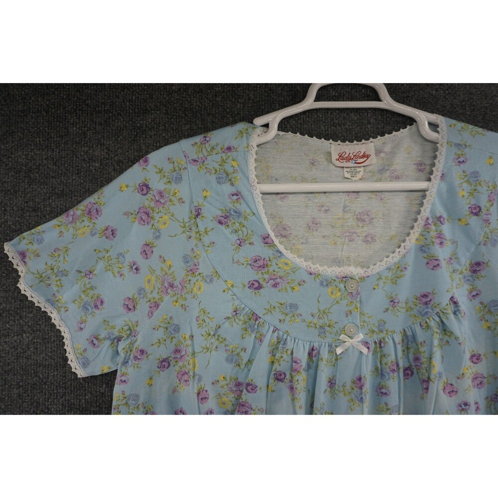 Vintage Lady Lindsay Nightgown Womens 1X Short Sleeve Blue Floral